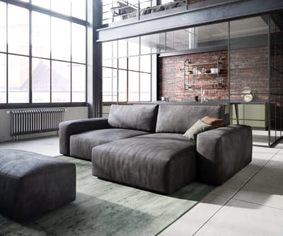 Hoeksofa Lanzo kunstleer vintage antraciet 230x155 cm met variabele recamière en hocker