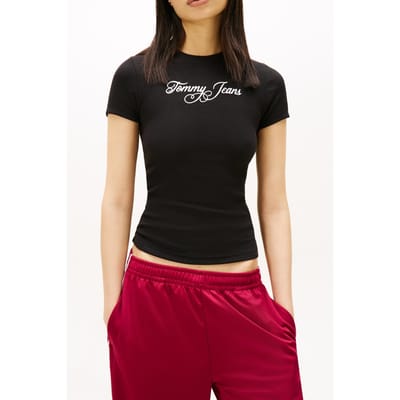 Tommy Hilfiger Slim Essential Logo T-shirt Black Taglia: XS | Maglie Sportivi Outlet | Donna | Nero