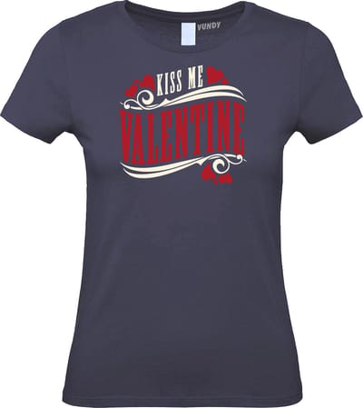 Dames T-shirt Kiss Me Valentine | valentijn cadeautje voor hem haar | valentijn | valentijnsdag cadeau | Navy dames | maat XS
