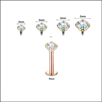 Aramat Jewels | Piercings | RVS Labret Piercing met Ronde Zirkonia 6x1.2mm - Helix Tragus Stud | Rosékleurig / 4mm / AB Transparant | |3mm | Staal | Volwassenen | Verkleurd niet