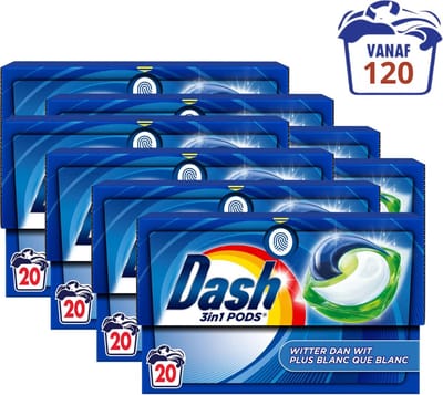 Dash All in 1 Wasmiddel Pods Witter dan Wit - 160 wascapsules - Voordeelverpakking 8 x 20 Wasbeurten - Voordeelverpakking