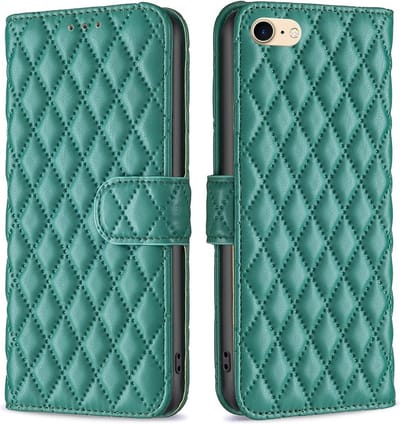 BINFEN Hoesje - Geschikt voor iPhone SE (2022/2020), iPhone 8 / 7 Hoesje - BINFEN Rhombus Book Case - Groen