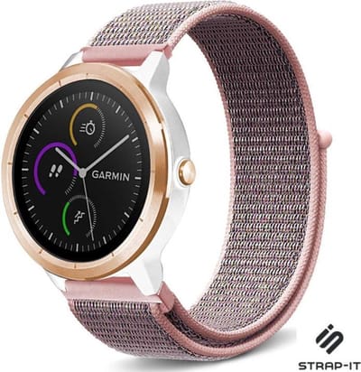 Nylon bandje geschikt voor Garmin Venu / Vivomove HR / Venu SQ / Forerunner 245 / 570 - 42mm / 645 bandje - Roze Pink Sand