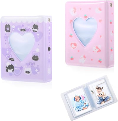 Mini Fotoalbum Set van 2 - Klein Kpop Foto Kaart Binder Album, Foto Kaart Houder Boek met 18 Bladen en Kpop Koreaanse Stickers voor Verzamelingen en Herinneringen