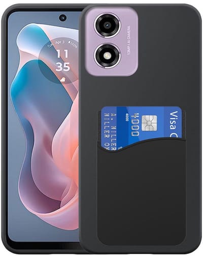Geschikt voor Motorola Moto G Play 2024 Telefoonhoesje met Siliconen Pasjeshouder - Flexible Back Cover Case Siliconen TPU with Silicone Cardslot - Zwart - Smartphonica geschikt voor Motorola Moto G Play 2024