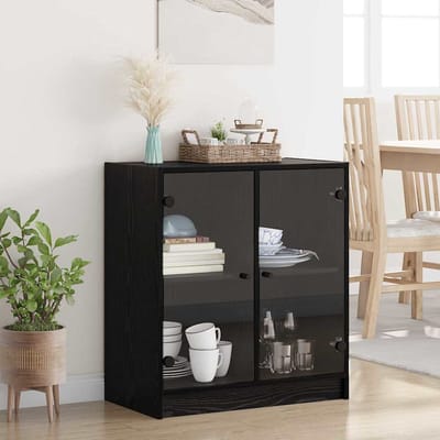 vidaXL - Bijzetkast - Zwart - Eiken - 68 - x - 37 - x - 75,5 - cm - Bewerkt - hout
