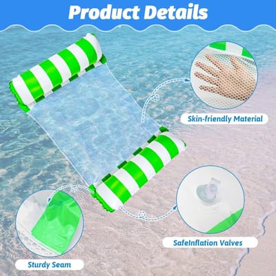Thijox - Opblaasbare Waterhangmat 2 Stuks, 4-in-1 Zwemmat met Net, Luchtbed voor Zwembad, Groen en Geel, Perfect voor Zomer, Zwembadfeesten en Tuinver