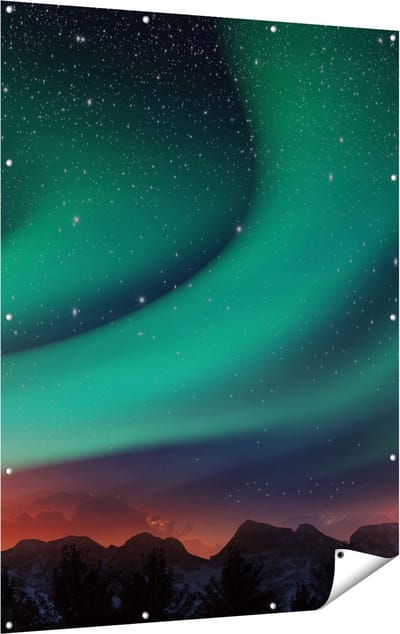 Gards Tuinposter Noorderlicht in de Bergen - 120x160 cm - Tuindoek - Tuindecoratie - Wanddecoratie buiten - Tuinschilderij