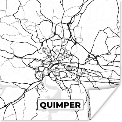 Poster Quimper - Plattegrond - Kaart - Frankrijk - Stadskaart - Zwart wit - 100x100 cm XXL