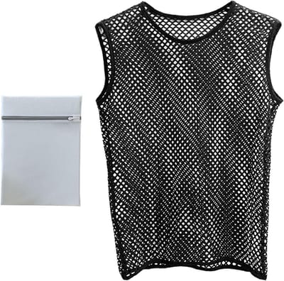 Hollow vest met bijpassende waszak, gepersonaliseerd, ideaal voor feesten en speciale gelegenheden, zwart, maat M