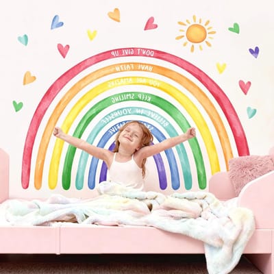 Grote regenboog muurstickers met inspirerende citaten, waterproof en eenvoudig aan te brengen voor meisjes slaapkamers, kinderkamers en speelruimtes