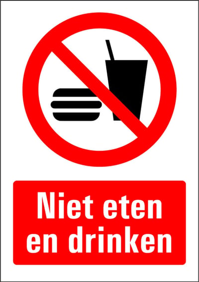 Niet eten en drinken bord - kunststof 210 x 297 mm