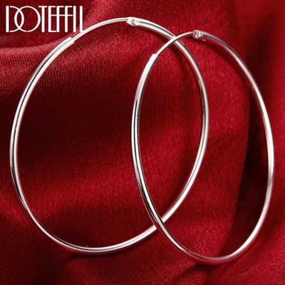 925 Zilveren Hoepel Oorbellen Eenvoudige Gladde Grote Oorbellen Dames Sieraden red