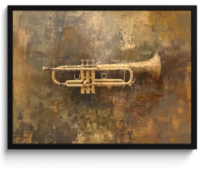 Poster in lijst - Fotolijst 80x60 cm - Posters - Trompet - Geel - Muzikaal - Posterlijst zwart - Decoratie - Wanddecoratie woonkamer - Muurdecoratie slaapkamer
