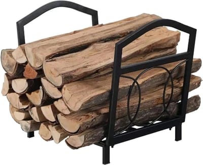 Houtrek - Haardhout Opslag - Buiten Opslaan - Gepoedercoat Staal - 43x41x33 cm - Zwart