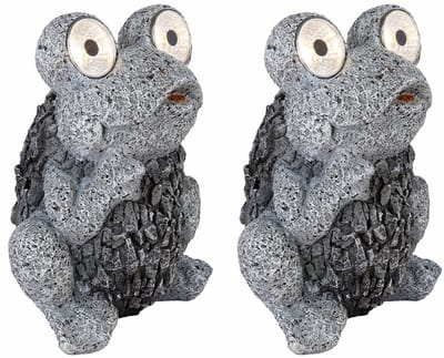 Solarlamp kikker grijs solar figuur kikker buitenlamp steen look solar, oplaadbare batterij IP44, LED 2x 0,06 watt, LxBxH 17x14x21 cm, set van 2