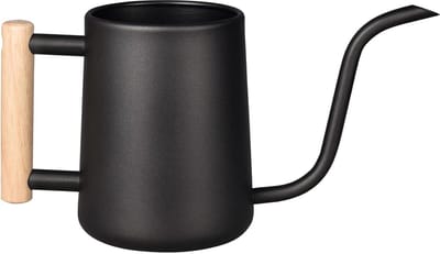 35 oz/1000 ml indoor gieter - roestvrij staal met lange tuit en houten handvat - voor kamerplanten en kantoor - zwart