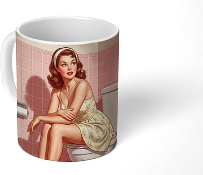 Mok - Koffiemok - Roze - Retro - Vrouw - Mokken - 350 ML - Beker - Koffiemokken - Theemok