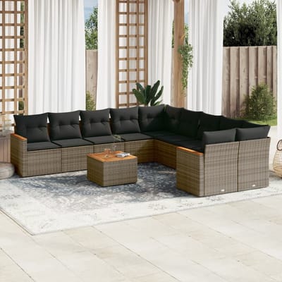 vidaXL - 11-delige - Loungeset - met - kussens - poly - rattan - grijs