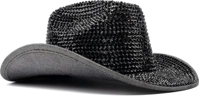 KIMU® Cowboyhoed Donkergrijs Strass Steentjes - Grijze Cowgirl Western Hoed - Cowboy Diamantjes Glitter Dames Heren Foute Party Circus Festival