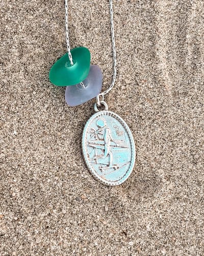 Laguna Treasures - Zeeglas - ketting - skategirl - zilver - block ketting - Halsketting - Sieraden - Surf