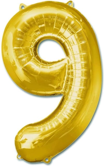 Folieballon Cijfer 9 Goud - 92 cm