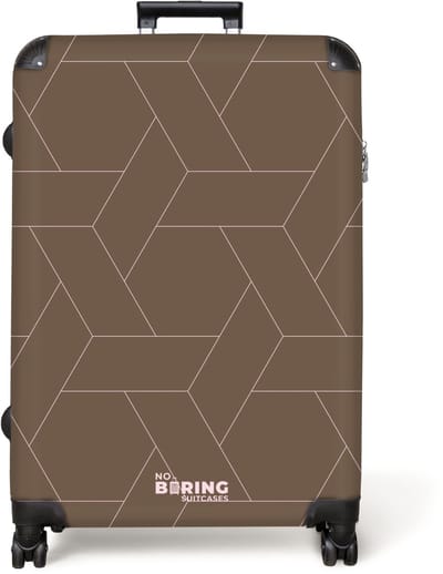 NoBoringSuitcases.com® - Koffer groot - Reiskoffer lichtgewicht - Bruine achtergrond met lichtroze lijnen - Rolkoffer met 4 wielen - Grote trolley XL - 98 liter bagage