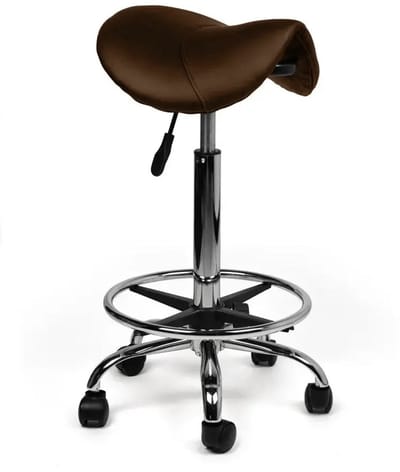 Ergonomische Zadelkruk Bruin Op Wielen Hoog (70-86cm) / met Voetsteun / Standaard wielen