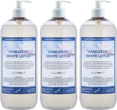 Handzeep White Lotus 1 liter - set van 3 stuks - met gratis pomp - Voordeelverpakking