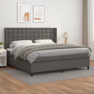 vidaXL - Boxspring - met - matras - kunstleer - grijs - 200x200 - cm