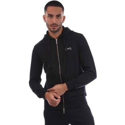 Emporio Armani EA7 Heren Logo Trekkoord Volledige Rits Hoodie (Navy Blauw)