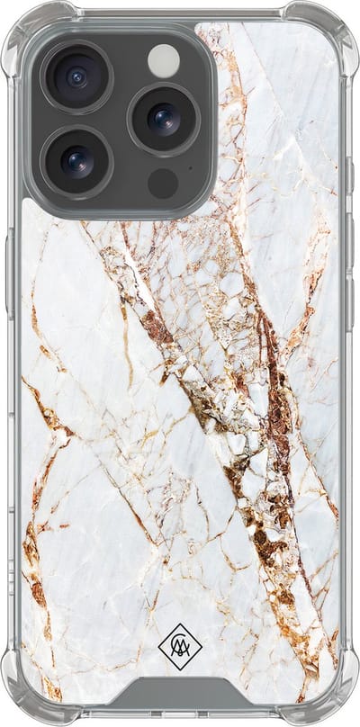 Casimoda® hoesje - Geschikt voor iPhone 16 Pro Max - Marmer Goud - Shockproof case - Extra sterk - Siliconen/TPU - Goudkleurig, Transparant