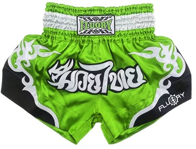 Fluory Muay Thai Shorts – Groen/Zwart/Wit – Maat XL – Lichtgewicht & Sneldrogend