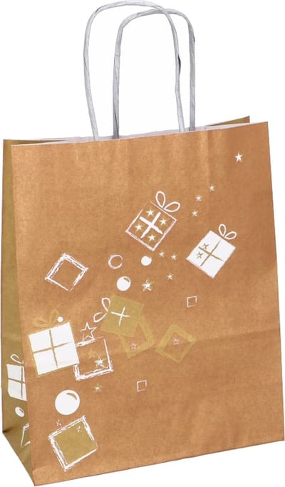 25 x Geschenkzakken – verjaardag tasjes van kraftpapier gedraaide handvaten " Feestelijk cadeau " 18x8x22cm/ Kerst papieren tassen /Cadeau verpakking