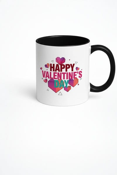Valentijnsdag Mok Happy Valentine's Day met Geometrische Hartjes | Cadeau Liefde Koffiemok