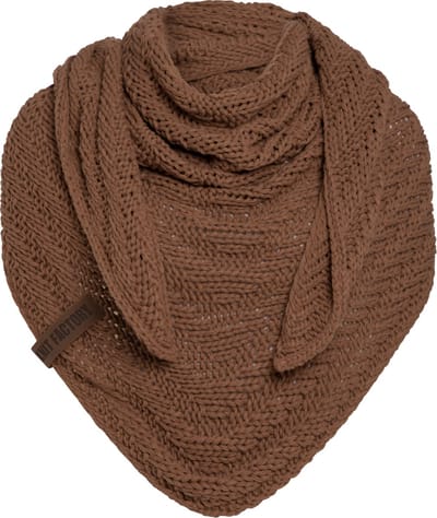 Knit Factory Sally Gebreide Omslagdoek - Driehoek Sjaal Dames - Dames sjaal - Wintersjaal - Stola - Wollen sjaal - Bruine sjaal - Tobacco - 220x85 cm - Grof gebreid