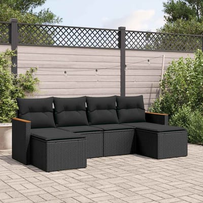 vidaXL - 6-delige - Loungeset - met - kussens - poly - rattan - zwart