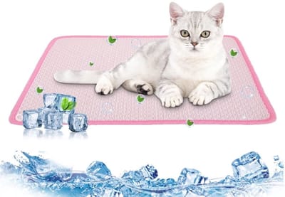 Koelmat voor huisdieren, geschikt voor katten en honden - Koelmat van ijszijde, te gebruiken op bedden, banken, vloeren en in kooien - Wasbare nylon/polyester huisdiermat, roze - S/60*40cm