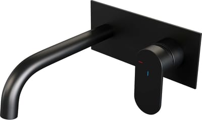 Brauer Black Edition inbouw wastafelmengkraan met gebogen uitloop en afdekplaat model C1 mat zwart