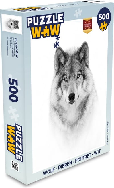 Puzzel Wolf - Dieren - Portret - Wit - Legpuzzel - Puzzel 500 stukjes
