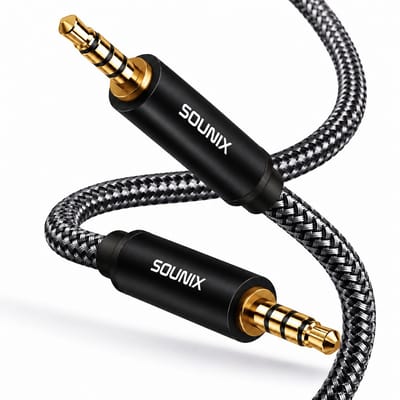 Sounix AUX Kabel 3.5 mm - Jack kabels - Audio Kabel - 4-Pole TRRS - Gold Plated - Male to Male - Jack To Jack - 2 Meter - Zwart
