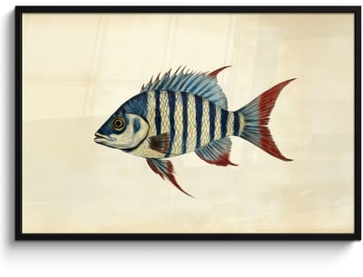 Poster in lijst - Fotolijst 120x80 cm - Posters - Gestreept - Donkerblauw - Rugvin - Vis - Posterlijst zwart - Decoratie - Wanddecoratie woonkamer - Muurdecoratie slaapkamer