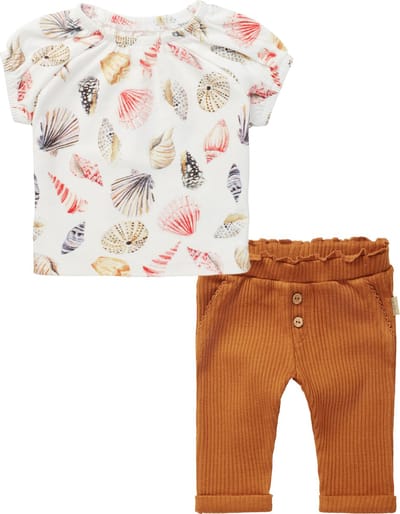 Noppies - Kledingset - 2 delig - broek Mascouche Roasted Pecan - shirt Madera Snow White - Maat 56