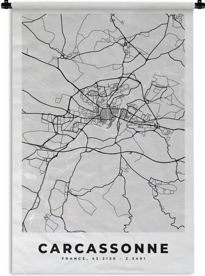 Wandkleed - Wanddoek - Plattegrond – Carcassonne – Stadskaart – Kaart – Frankrijk - 120x180 cm - Wandtapijt