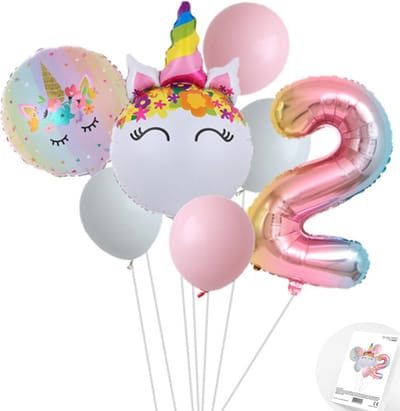 Eenhoorn Unicorn Sweet Color Ballonnen Set - Snoes - Cijfer Ballon 2 Jaar - Roze - Wit - Pastel