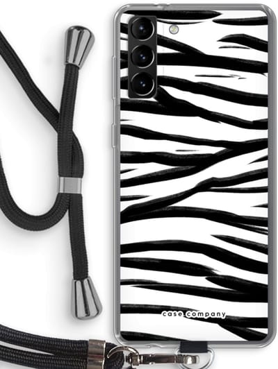 Case Company® - Hoesje met koord geschikt voor Samsung Galaxy S21 Plus hoesje met Koord - Zebra pattern - Telefoonhoesje met Zwart Koord - Bescherming aan alle Kanten en Over de Schermrand