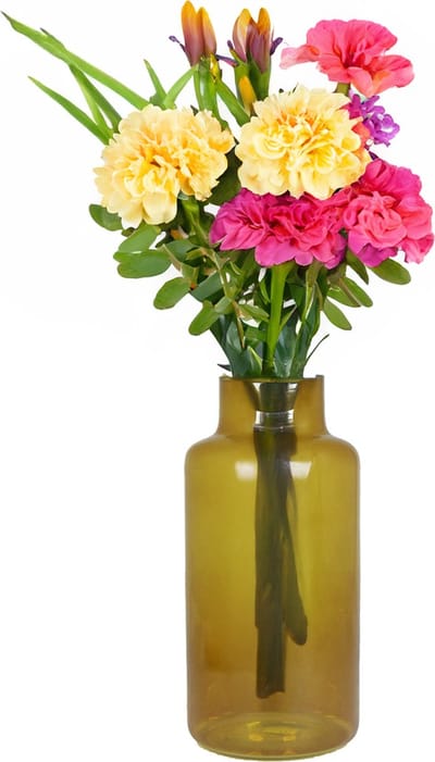Bela Arte Bloemenvaas Milan - transparant oker geel glas - 15 x 30 cm - melkbus vaas met smalle hals