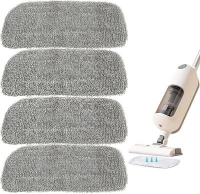 Famanu – 4 stuks reservepads - stoomreiniger - 32 x 15 cm - herbruikbare stoomreiniger-pads van microvezeldoek met magische gespdesign voor een poriëndiepe reiniging in de keuken (4 stuks - grijs)