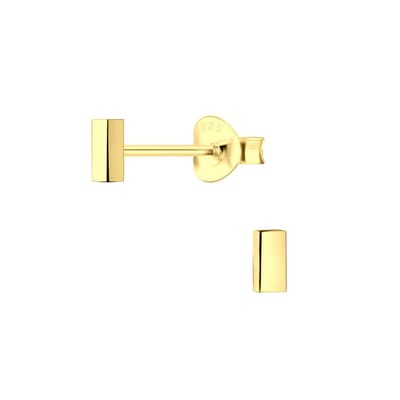 Joy|S - Zilveren staaf / bar oorbellen - rechthoekig blokje 2 x4 mm - gold plated