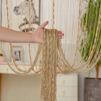 Vliegengordijn - 100 x 200 cm - Kralen gordijn deur string gordijnen - Vliegengordijn - vliegengordijn voor deuren - Raamdecoratie - Hordeur - Deurgordijn - Gordijn Insectengordijn - voor deuropening, binnen decoratie - Champagne